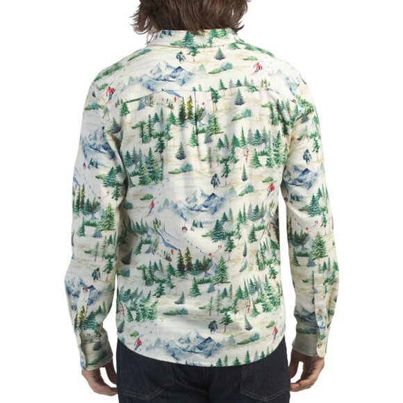 NWT $128 Marine Layer Archive Slope Stretch Selvage Shirt Ski Mountain Print M/L - Picture 2 of 7